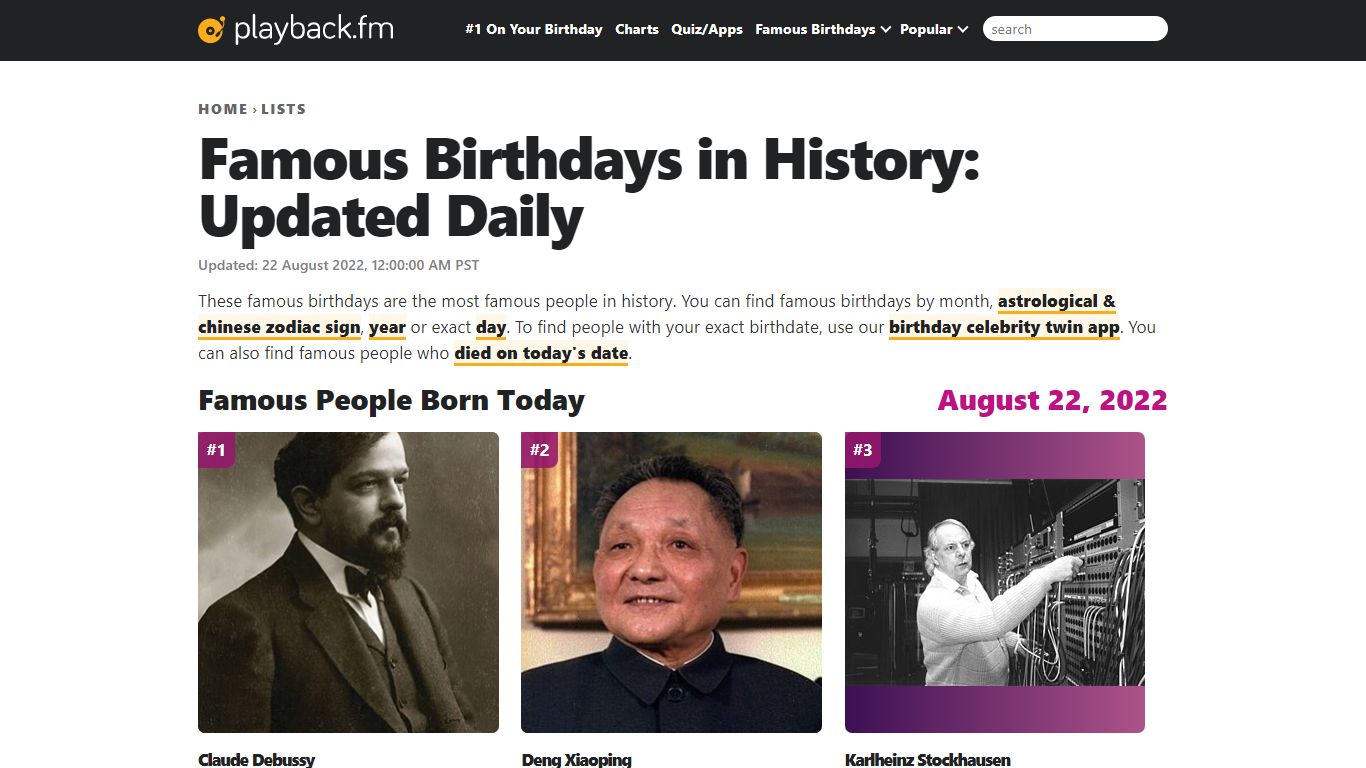 Famous People Born Today: Birthdays This Day in History - Playback.fm