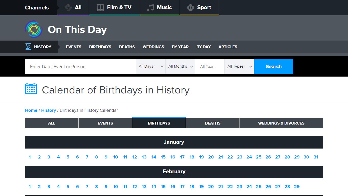 Calendar of Birthdays in History — On This Day in History
